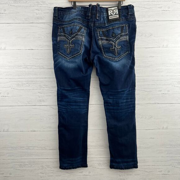 Rock Revival Dark Wash Chavo Slim Straight Jeans Size 40 - Picture 3 of 10